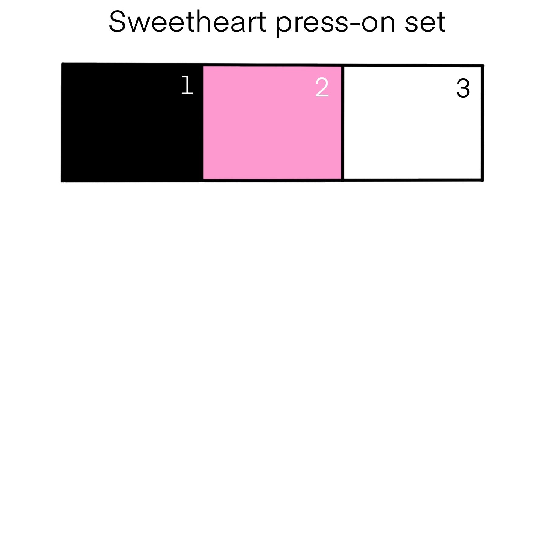 Color key chart for a 'Sweetheart press-on set' by Tipzy with black, pink, and white sections.