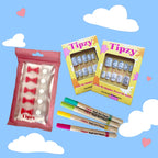 Tipzy Short Nail Set Bundle Kit – 2 Short Square Sets, Stand & Art Pens